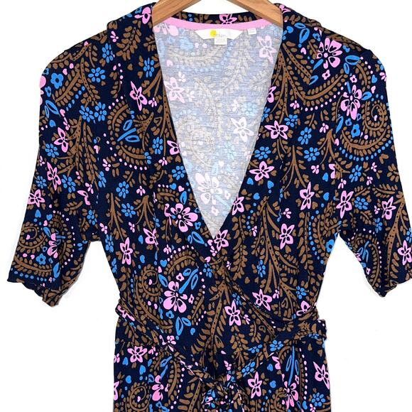 Boden Lavinia Midi Jersey Wrap Dress in French Navy Floral Size 6 Petite - Picture 4 of 13